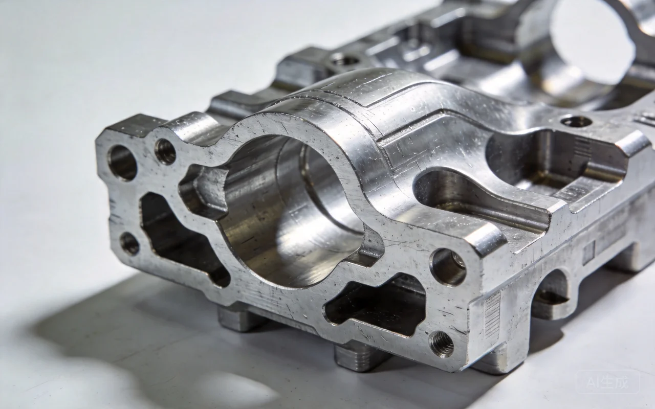 complex aluminum CNC machined part with intricate geometry, multi surface detail