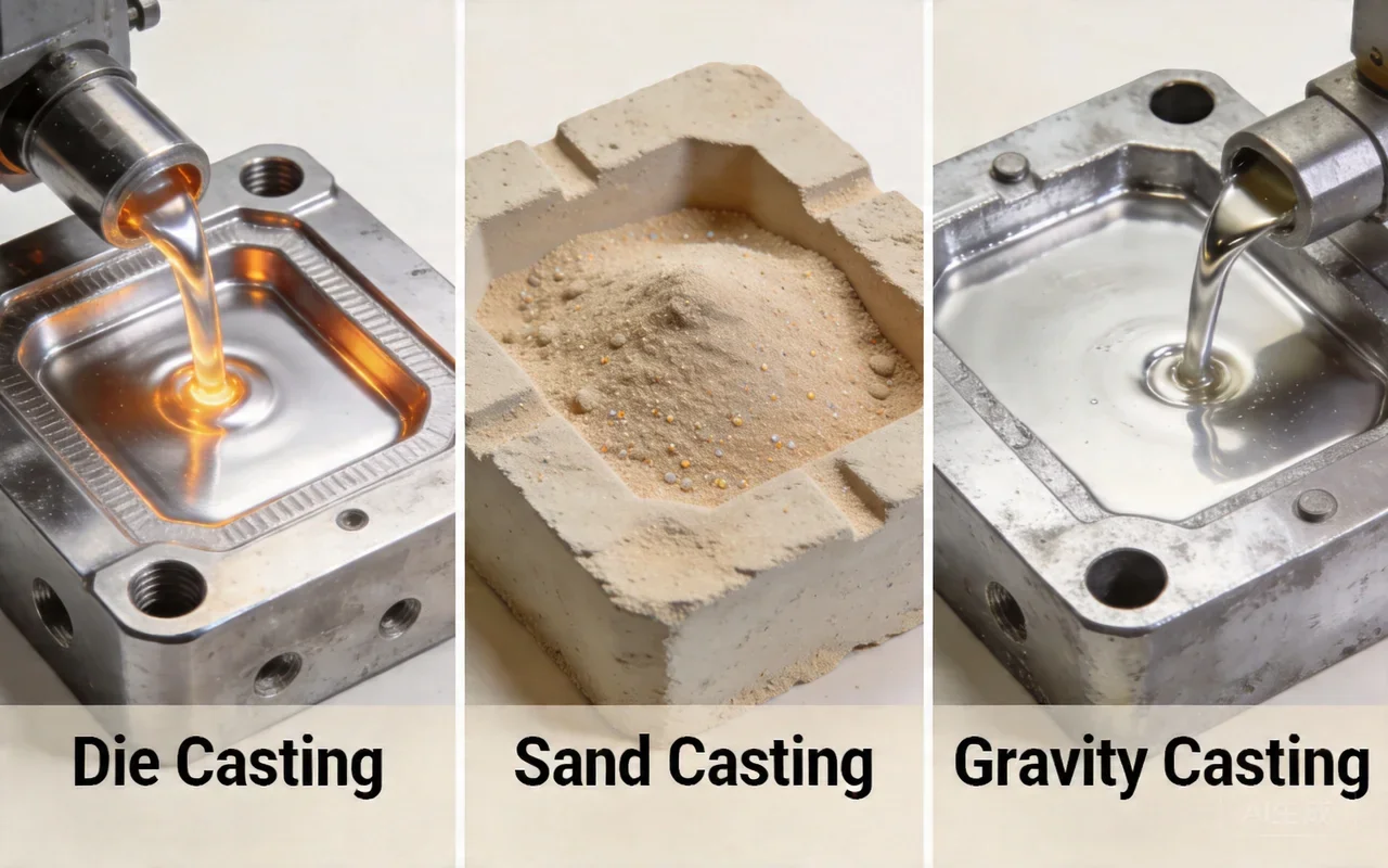 aluminum casting vs CNC machining comparison infographic, manufacturing methods side by side