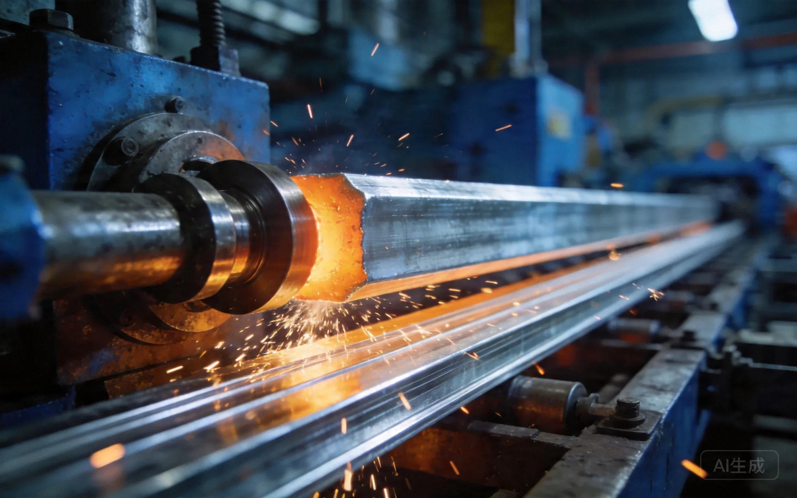 aluminum extrusion manufacturing process showing heated billet and profiles