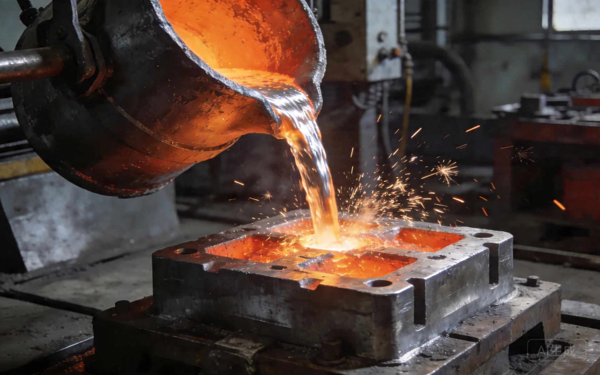 gravity casting process, permanent mold aluminum casting, molten metal pouring