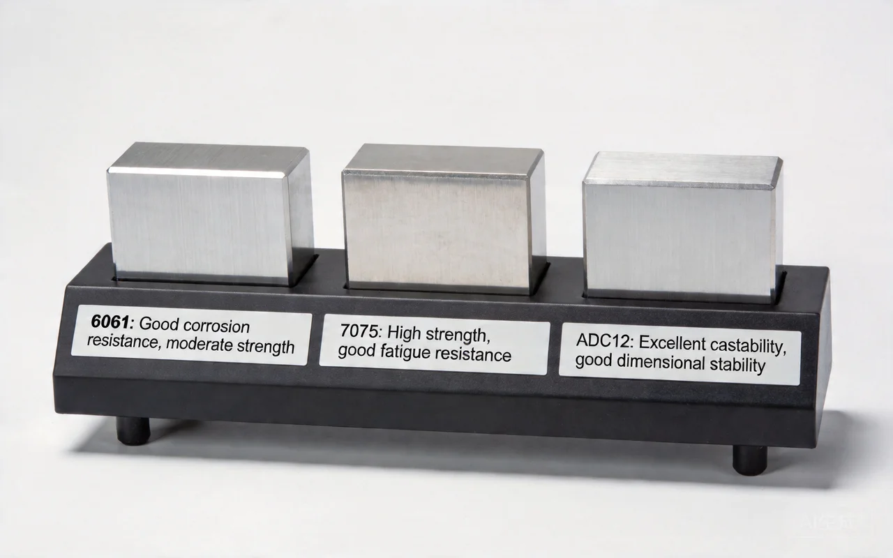 aluminum alloy comparison chart, 6061 7075 ADC12 properties, industrial infographic