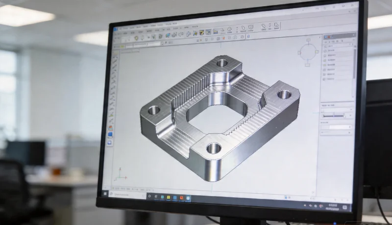 engineer working with cad cam software aluminum part design optimization high tech industrial workspace
