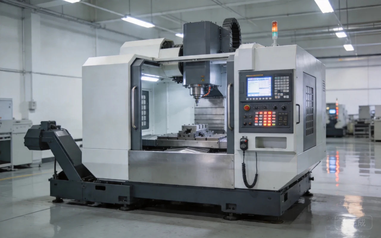 row of CNC machining centers in a modern factory environment