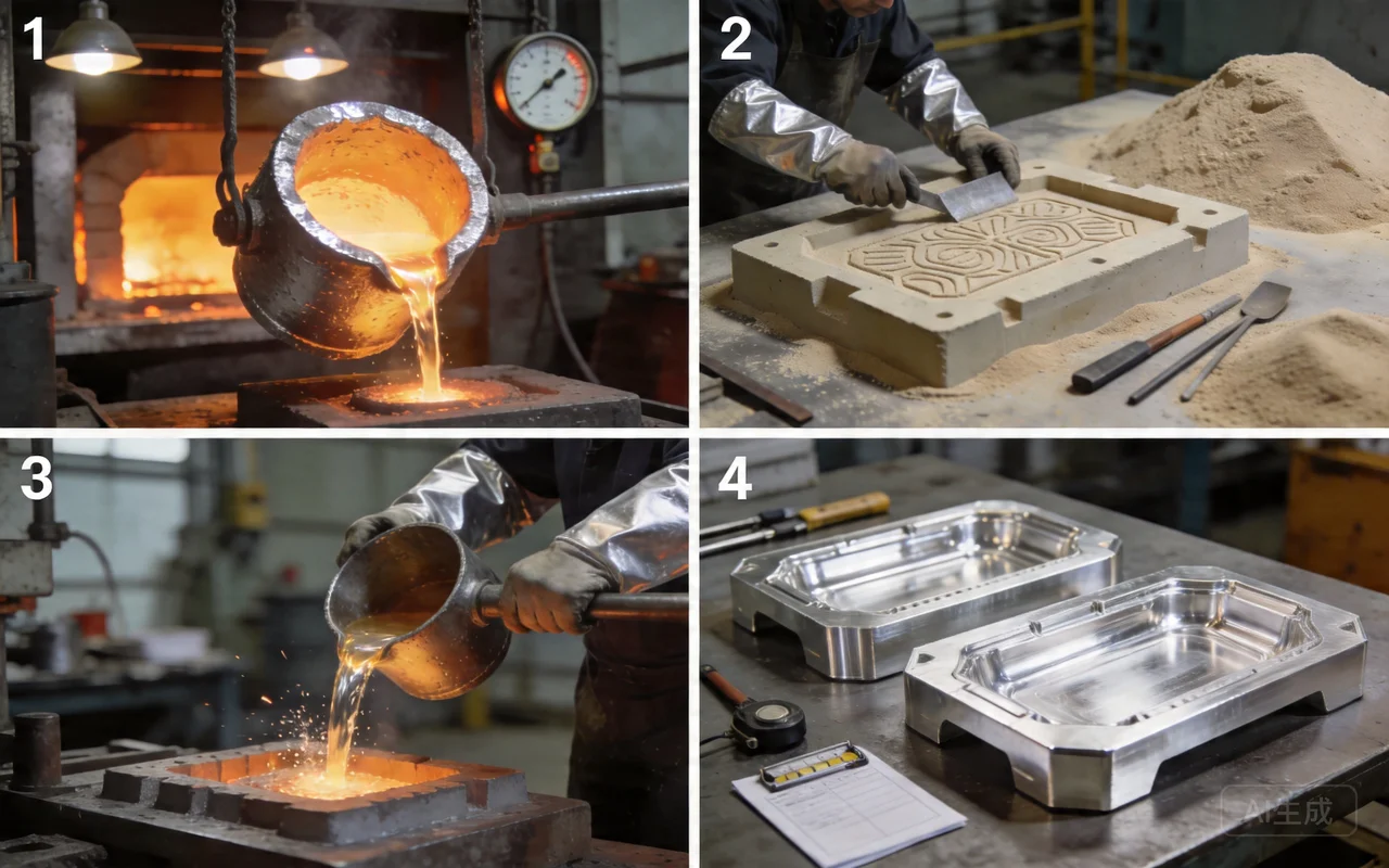 die casting process molten aluminum injection mold cooling trimming workflow industrial sequence