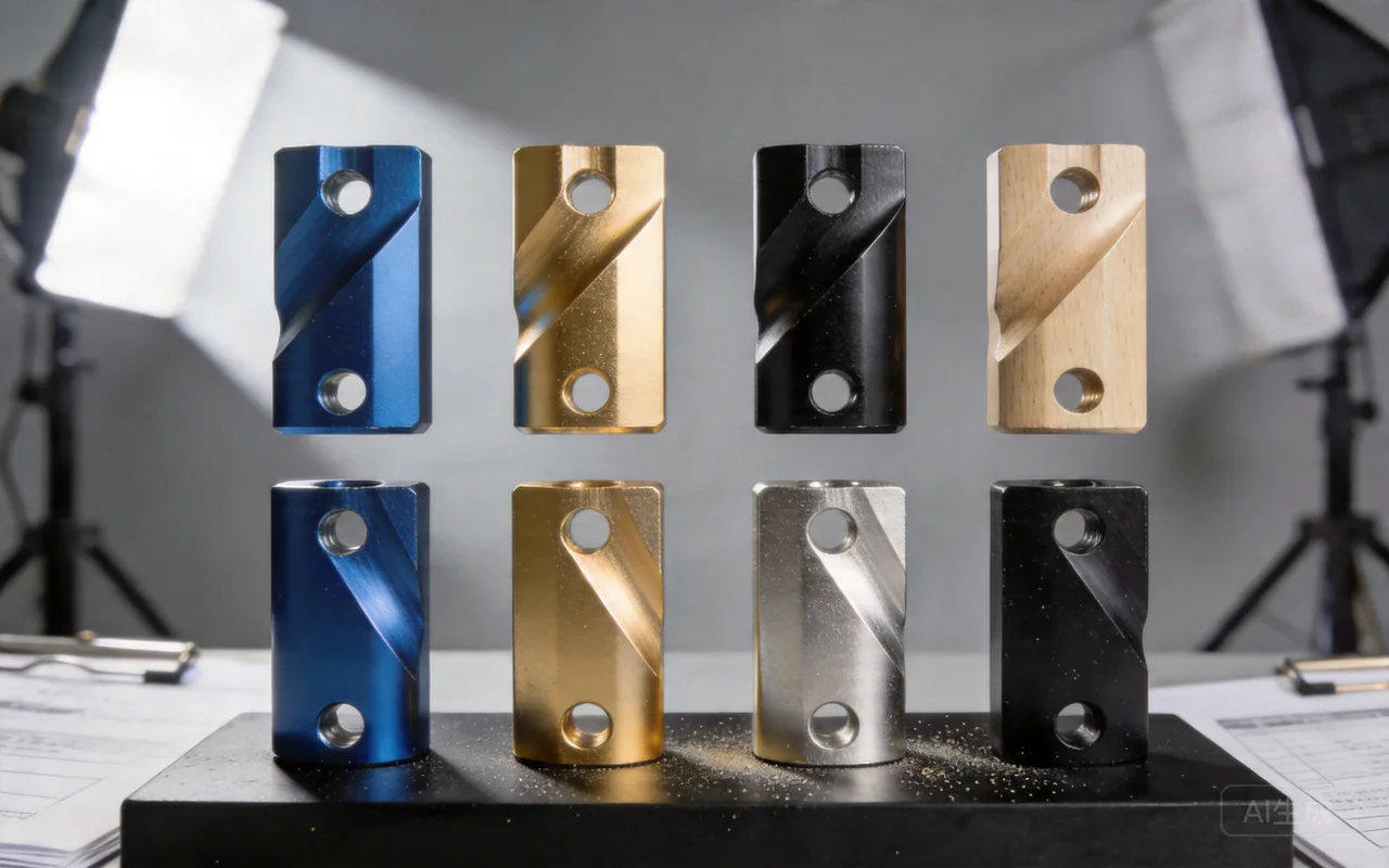 anodized aluminum parts multiple colors clean finish industrial product photography
