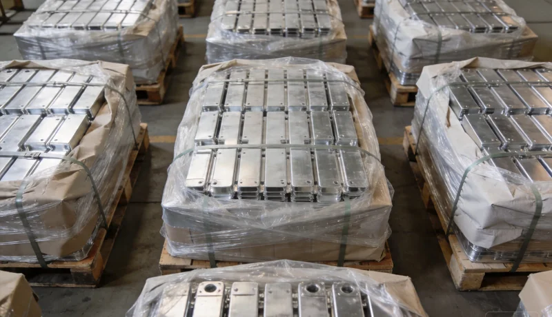 industrial packaging aluminum parts export shipment warehouse logistics boxes pallets