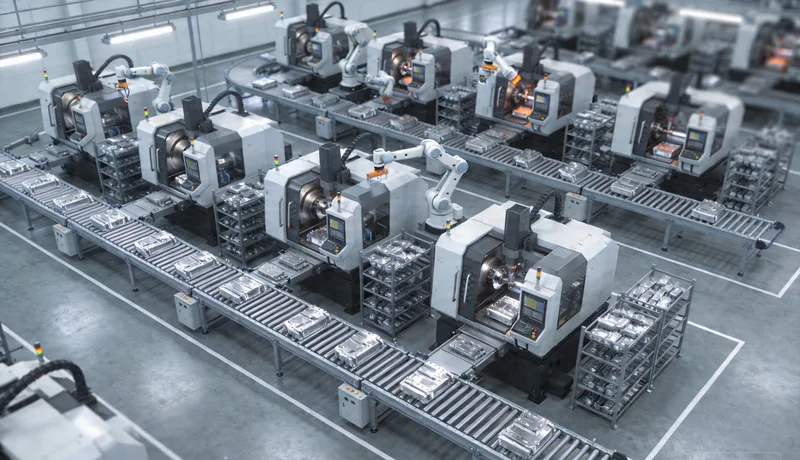 manufacturing workflow aluminum parts design machining inspection assembly shipping industrial sequence clean layout