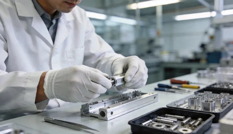 mechanical assembly aluminum components screws fasteners industrial detail