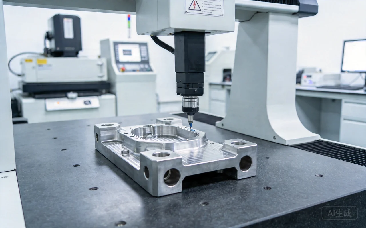 cmm machine measuring aluminum part high precision inspection lab
