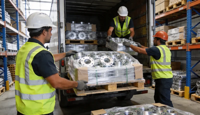 shipping workflow packaging loading transport customs delivery industrial sequence